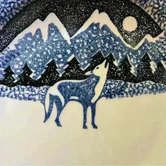 Tienshan Folk Craft Lone Wolf Stoneware Platter  Black Blue White 12" - Picture 2 of 4